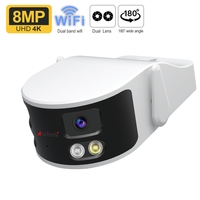 Caméra intelligente Wifi HD 4K 8MP sans fil pour extérieur, détection humaine, double objectif, caméra sans fil 180° °   Grand angle avec fonction d'alarme