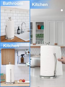 Porte-rouleau de papier essuie-tout carré moderne pour comptoir, support antidérapant pour rouleau de papier toilette sur pied avec bras à ressort - Product Image 3
