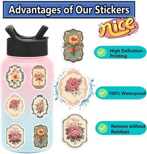 สติกเกอร์กรอบลายดอกไม้สไตล์วินเทจ, สติกเกอร์ลายดอกไม้สำหรับงานสมุดภาพ, สมุดบันทึก, ซองจดหมาย, สติกเกอร์ลายกุหลาบวิคตอเรียนสำหรับคนรักสไตล์เรโทร - Product Image 5