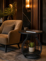 Table basse moderne en pierre frittée noire, base en fer courbé noir mat, rangement inférieur, mobilier de salon, directement de l'usine