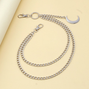 Cadena de cintura de doble capa con colgante de luna estilo Hip Hop Punk Metal, unisex, de aleación de zinc, para uso diario. - Product Image 4