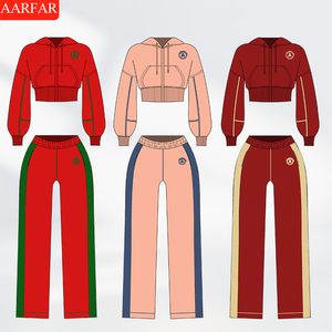 Set da <span class=keywords><strong>Donna</strong></span> Personalizzato di Qualità con Zip, Design a Vita Bassa, Spalle Scoperte e Felpa con Cappuccio in Tinta Unita - Product Image 1