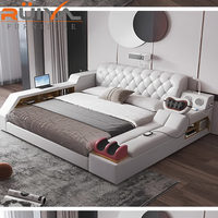 Modernes Minimalistisches Doppelbett für das Hauptschlafzimmer, Multifunktionales Leder-Tatami-Bett mit Smartem Elektrisch Verstellbarem Polsterbett