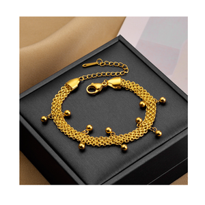 Bracelet <span class=keywords><strong>à</strong></span> breloques <span class=keywords><strong>à</strong></span> la mode et minimaliste Bracelet polyvalent vintage tissé en perles de <span class=keywords><strong>cercle</strong></span> en acier inoxydable plaqué or 18 carats - Product Image 6