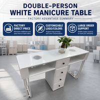 Table de manucure double haute brillance laquée de 140 cm avec 2 aspirateurs de poussière, poste professionnel pour salon