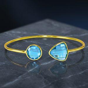 Bracelet en or Gem Duo, orné d'une pierre précieuse en quartz bleu clair étincelant, pour femmes et filles, design tendance - Product Image 2