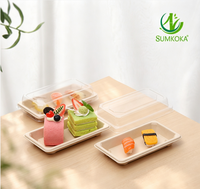 Plateau à sushi jetable en fibre de pulpe de bagasse de canne à sucre SUMKOKA avec couvercle en PET, écologique et micro-ondable