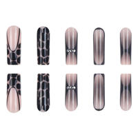 Uñas postizas de leopardo hechas a mano al por mayor, uñas a presión con diamantes de imitación, embalaje personalizado con logotipo a granel