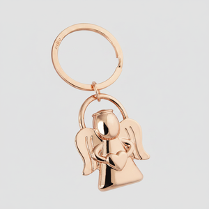 Portachiavi Angelo in Oro Rosa con Ciondolo a Cuore per Auto o Borsa - Product Image 2