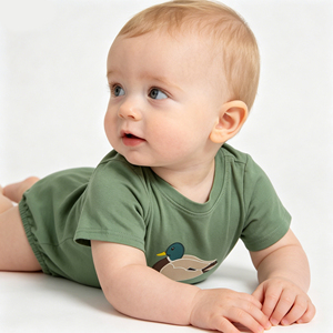 Mameluco bordado con pato mallard para bebés, mameluco verde de manga corta para bebés, mameluco informal de verano para recién nacidos - Product Image 3