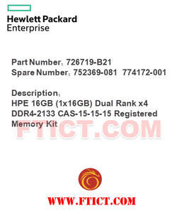 Mémoire HPE 726719-B21 752369-081 774172-001 16 Go DDR4-2133 2RX4 - Product Image 5