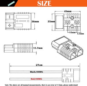 Connecteur rapide pour batterie de <span class=keywords><strong>voiture</strong></span> 50A 175A 600V, ensemble de câbles de connexion avec fils rouges/noirs pour véhicules <span class=keywords><strong>électrique</strong></span>s et systèmes de batteries - Product Image 2