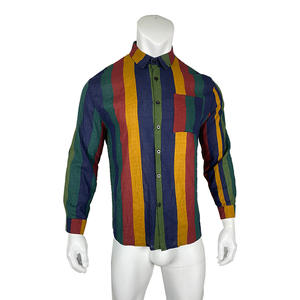 2025 primavera estate <span class=keywords><strong>uomo</strong></span> Streetwear camicie a righe verticali colorate a maniche lunghe camicie larghe Casual Polo collo - Product Image 5