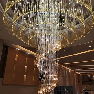 Custom Modern Indoor Lamp Luxury Drop Light Decoration Large Project Hotel Lobby Villa Staircase Crystal Linear Chandelier Light