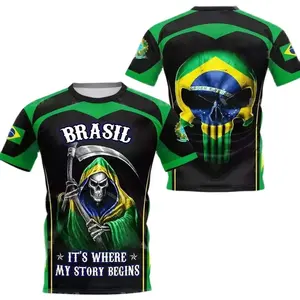 Kaos Pria Pilihan Brasil 3D baru mode terlaris 2024 T-shirt tim sepak bola longgar besar leher-o atasan kasual Jersey pakaian jalanan