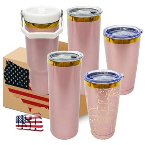Sublimation Shiny Rose 20Oz 30Oz Mirror Gold Plated Underneath Coffee Travel Tumbler <b>Cup</b> for Laser Engraving - Product Image 1