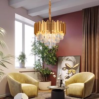 Grande lampe à suspension en or design français vintage personnalisée K9 lustres ronds en aluminium avec anneau en cristal pour le salon et la salle à manger