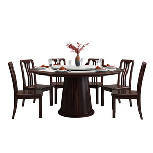 Chinese Style Walnut Solid Wood <b>Dining</b> <b>Table</b> And Chair <b>Set</b> 6 Piece <b>Round</b> Modern Minimalist Furniture <b>For</b> <b>Dining</b> Room - Product Image 5