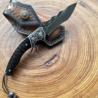 Gesneden Damascus staal vouwmes met gladde rand, gesmeed patroon, houten handvat, draagbaar, klein, voor buiten, kamperen, schilmes, hoge hardheid
