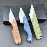 Couteaux de poche EDC à lame fixe miniatures en acier 14C28N avec manche en Micarta de lin pour le camping, la randonnée et la survie