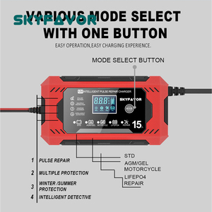 <span class=keywords><strong>Chargeur</strong></span> de batterie automatique pour moto et <span class=keywords><strong>voiture</strong></span> 12V 15A intelligent et rapide pour batteries 12 volts Lifepo4 AGM GEL EFB au plomb-acide - Product Image 3