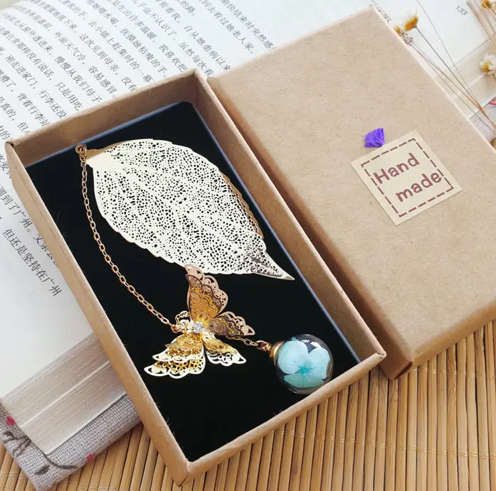 Unique Style OEM Accept Custom Metal Bookmarks Brass Book Mark With Chain Metal Gift Bookmark