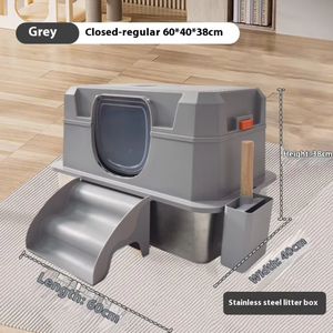 Toilette pour chat surdimensionnée en acier inoxydable conception anti-éclaboussures, bac à litière de luxe fermé et facile à nettoyer, fournitures pour animaux de compagnie personnalisées en gros - Product Image 2