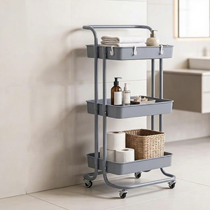 Carrito de Almacenamiento de Tres Niveles con Ruedas, Carrito Utilitario Gris para Organización de Cocina, Diseño Minimalista - Product Image 2