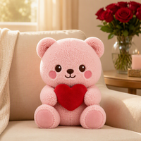 Op maat gemaakte OEM roze berenpluche met rood hart voor groothandel Valentijnsgeschenken en seizoenshandel.
