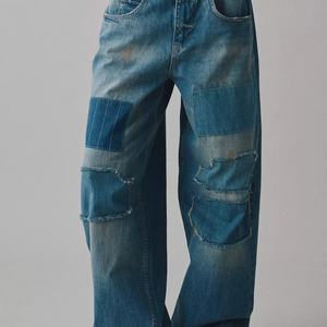 Jeans décontractés personnalisés de haute qualité pour femmes, 100% coton, double genouillère, coupe ample - Product Image 2
