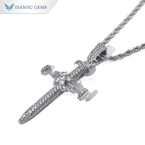 Tianyu <b>sword</b>-shaped pendant necklace luxuriously and exquisitely set with fine diamonds paired with a braided rope necklace - Product Image 2