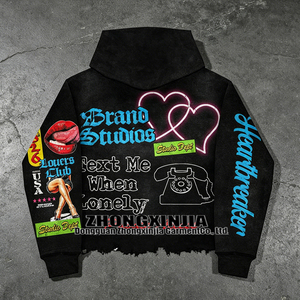 Felpa con Cappuccio Oversize con Stampa Vintage Pin-up Girl, Effetto Lavaggio Acido, Certificata BSCI/ISO, Design Costume - Product Image 2