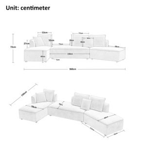 Curved Modular Sectional <b>Sofa</b> L Shaped Couch with Chaise Lounge <b>Sofa</b>, Oversized <b>Sofa</b> with 2 Throw Pillow for Living Room, <b>Green</b> - Product Image 4