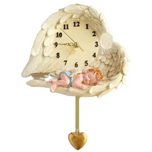 Harz dekorative 3d baby engel flügel pendel herzförmige wanduhr