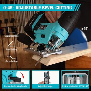 Cordless Jig <b>Saw</b> 20V Brushless Motor Industrial/DIY Adjustable Speed Dust Blower with 7Pc Blades Tool Kit for Wood Metal <b>Plastic</b> - Product Image 4