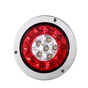 16 leds 12v 24vラウンドコンビネーションレッカー車トレーラーLEDランニングインテリアストロボフラッシュリアライト、クロームリング付き