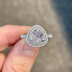 European American Style Luxury <b>Simulated</b> <b>Diamond</b> Ring Geometric Cubic Zirconia Women's Engagement Proposal Ring White Gold Pave - Product Image 1