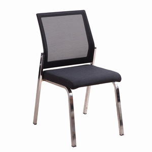 Conference <b>Chair</b> Mesh Back Black Fabric Stackable No Armrests Electroplated Frame JM-5370 - Product Image 1