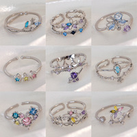 Anillo Abierto de Estilo Europeo Americano con Microincrustaciones de Circonita, Diseño Geométrico, Ajustable, Joyería de Mano, Material de Cobre, Compromiso
