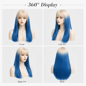 Perruque synthétique longue et droite, blond platine bleu, résistante à la chaleur, avec <span class=keywords><strong>frange</strong></span>, pour femmes, usage quotidien ou cosplay, ajustable, directement de l'usine - Product Image 4