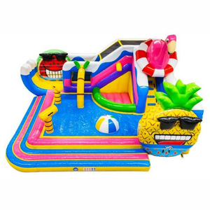 Надувная водная горка «Всё в одном» с бассейном и спортивными играми для коммерческого использования в стиле «Гавайский Фламинго» - Product Image 5