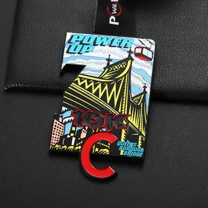 Custom Big Size Soft Enamel Black Cartoon 10k City Bridge Medal