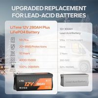 Stock UE LiTime Batterie lithium-ion 12V 280Ah avec protection contre les basses températures, 3584Wh d'énergie, BMS 200A pour camping-car, stockage d'énergie domestique, solaire