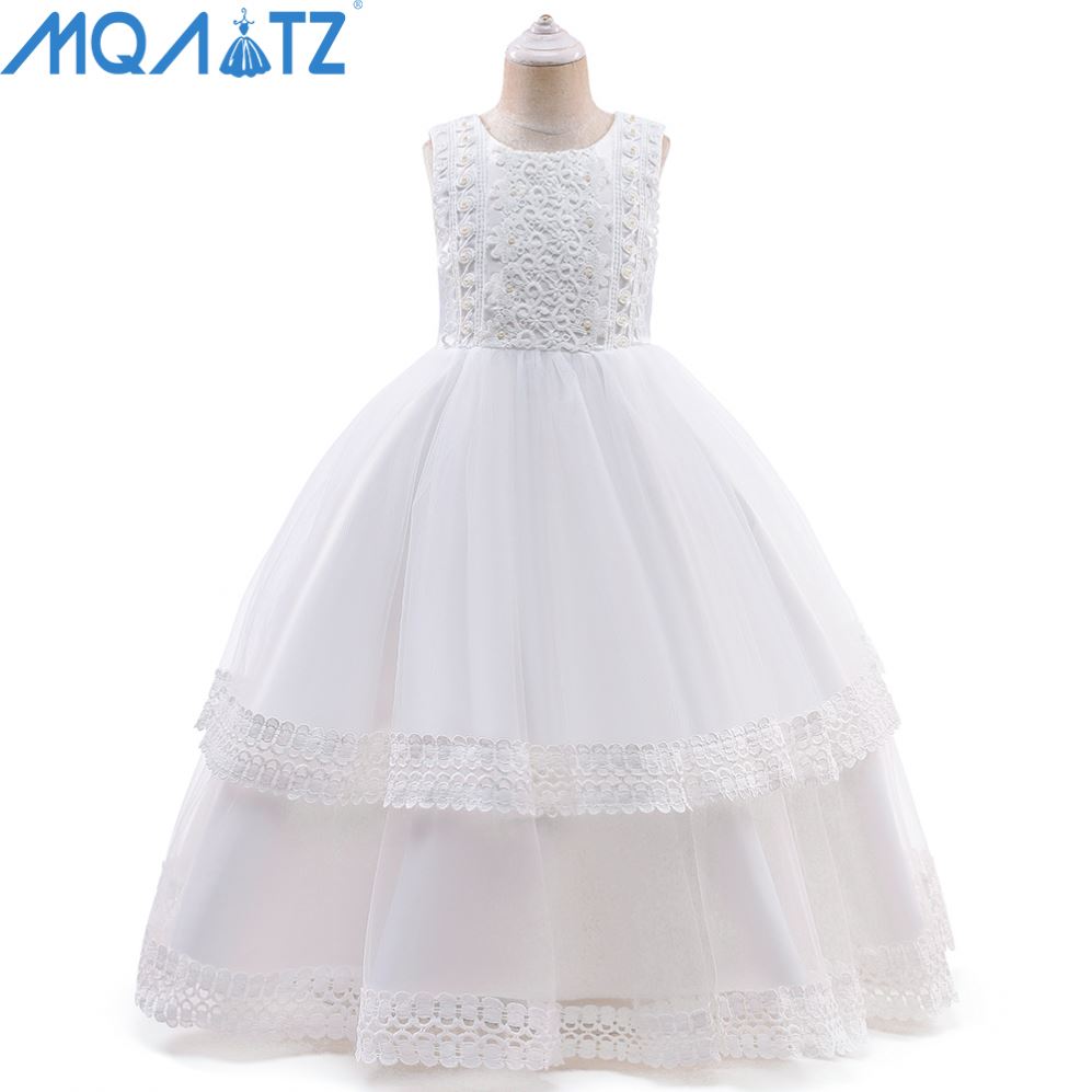 Белое детское длинное платье, бальное платье принцессы для торжества, выпускного вечера, свадьбы, вечеринки, цветочные официальные платья для девочек