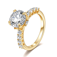 Bague de Fiançailles Personnalisée en Argent Sterling 925 Plaqué Or avec Moissanite Ronde Taillée en Gros pour Femme - Fabricant