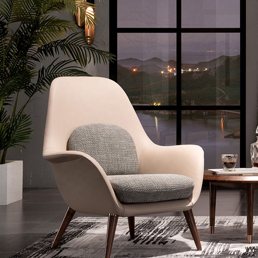 Wholesale Home Furniture PU Leather Wood Lounge Chair Restaurants Hotel Wood Chairs Luxury Living Room Chairs