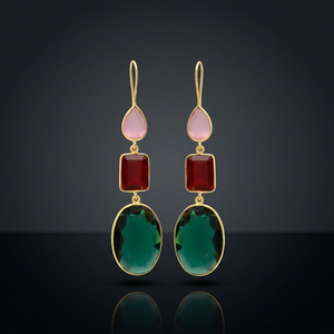 Boucles d'oreilles clous ethniques unisexes en laiton plaqué or rose faites à la main, multi-pierres, pour anniversaire - Product Image 2