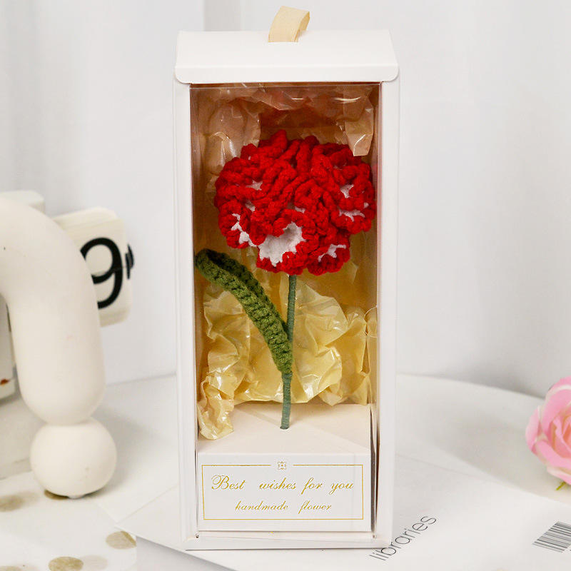 ดอกคาร์เนชั่นสีแดงถัก+กล่องของขวัญ