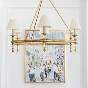 American Vintage Round Chandelier Rustic Farmhouse Pendant <strong>Light</strong> with Fabric Shade Retro 6 <strong>Lights</strong> Dining Room Lighting Fixtures - Product Image 6