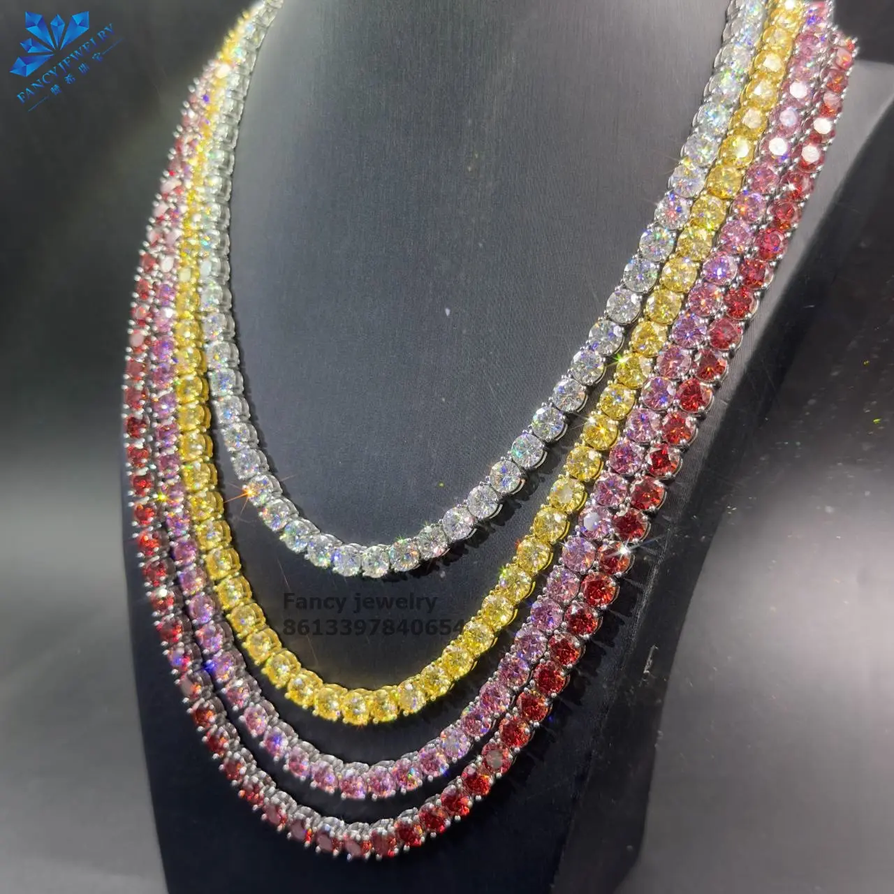 925 Sterling Silver Yellow Gold GRA 5mm 6.5mm Diamond VVS white pink red blue green yellow Moissanite Tennis Chain for Women